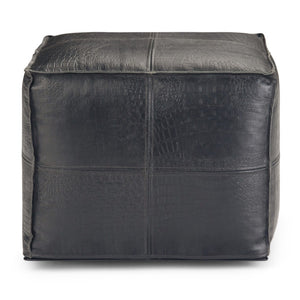 HomeRoots 18" Black Leather Pouf Ottoman - Stylish Modern Footrest & Versatile Seating for Chic Spaces 638570