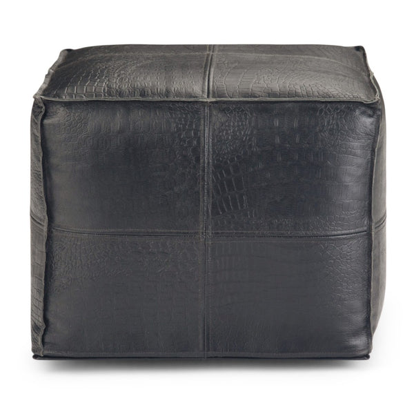 HomeRoots 18" Black Leather Pouf Ottoman - Stylish Modern Footrest & Versatile Seating for Chic Spaces 638570