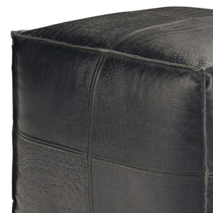 HomeRoots 18" Black Leather Pouf Ottoman - Stylish Modern Footrest & Versatile Seating for Chic Spaces 638570