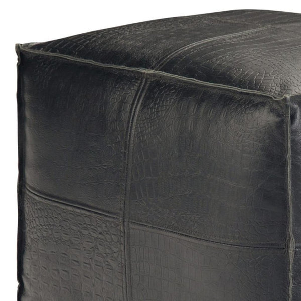 HomeRoots 18" Black Leather Pouf Ottoman - Stylish Modern Footrest & Versatile Seating for Chic Spaces 638570