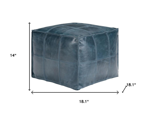 HomeRoots 18" Blue Leather Pouf Ottoman - Stylish Modern Accent, Versatile Footrest, Extra Seating & Chic Decor 638572