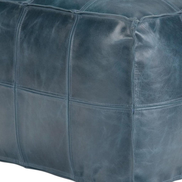 HomeRoots 18" Blue Leather Pouf Ottoman - Stylish Modern Accent, Versatile Footrest, Extra Seating & Chic Decor 638572