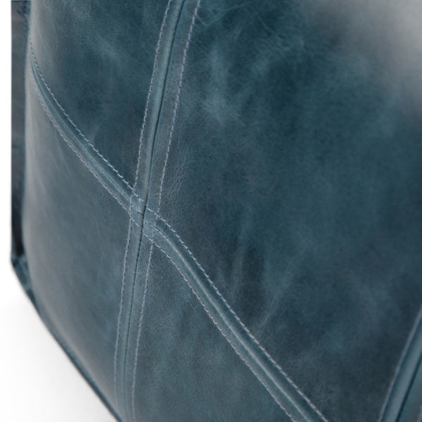 HomeRoots 18" Blue Leather Pouf Ottoman - Stylish Modern Accent, Versatile Footrest, Extra Seating & Chic Decor 638572