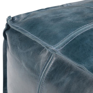 HomeRoots 18" Blue Leather Pouf Ottoman - Stylish Modern Accent, Versatile Footrest, Extra Seating & Chic Decor 638572