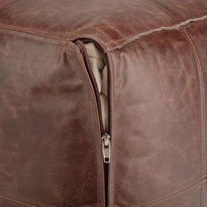 HomeRoots 18" Brown Leather Pouf Ottoman - Versatile Modern-Bohemian Accent, Footrest & Extra Seating Solution 638573