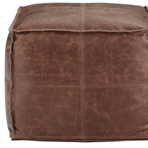 HomeRoots 18" Brown Leather Pouf Ottoman - Versatile Modern-Bohemian Accent, Footrest & Extra Seating Solution 638573