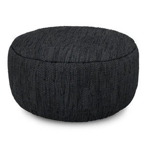 HomeRoots 30" Black Leather Round Pouf Ottoman - Versatile Accent for Seating, Footrest, or Stylish Tabletop Use 638574
