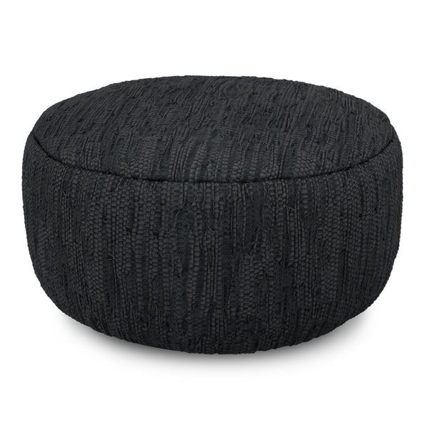 HomeRoots 30" Black Leather Round Pouf Ottoman - Versatile Accent for Seating, Footrest, or Stylish Tabletop Use 638574