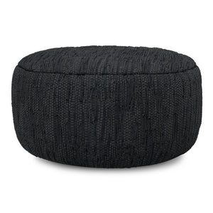 HomeRoots 30" Black Leather Round Pouf Ottoman - Versatile Accent for Seating, Footrest, or Stylish Tabletop Use 638574