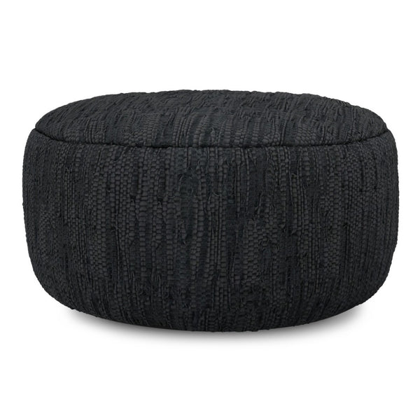 HomeRoots 30" Black Leather Round Pouf Ottoman - Versatile Accent for Seating, Footrest, or Stylish Tabletop Use 638574