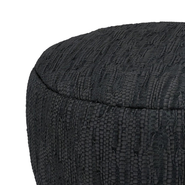 HomeRoots 30" Black Leather Round Pouf Ottoman - Versatile Accent for Seating, Footrest, or Stylish Tabletop Use 638574