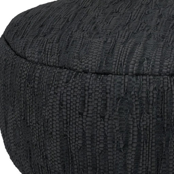 HomeRoots 30" Black Leather Round Pouf Ottoman - Versatile Accent for Seating, Footrest, or Stylish Tabletop Use 638574