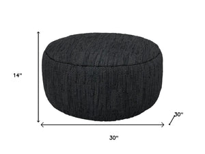 HomeRoots 30" Black Leather Round Pouf Ottoman - Versatile Accent for Seating, Footrest, or Stylish Tabletop Use 638574