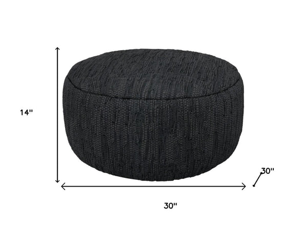 HomeRoots 30" Black Leather Round Pouf Ottoman - Versatile Accent for Seating, Footrest, or Stylish Tabletop Use 638574