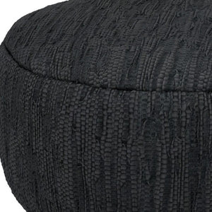 HomeRoots 30" Black Leather Round Pouf Ottoman - Versatile Accent for Seating, Footrest, or Stylish Tabletop Use 638574