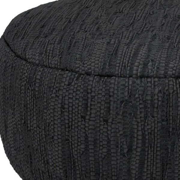 HomeRoots 30" Black Leather Round Pouf Ottoman - Versatile Accent for Seating, Footrest, or Stylish Tabletop Use 638574