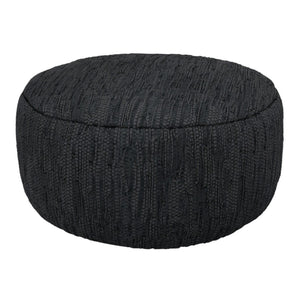 HomeRoots 30" Black Leather Round Pouf Ottoman - Versatile Accent for Seating, Footrest, or Stylish Tabletop Use 638574