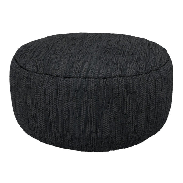 HomeRoots 30" Black Leather Round Pouf Ottoman - Versatile Accent for Seating, Footrest, or Stylish Tabletop Use 638574