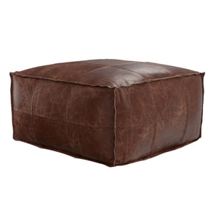 HomeRoots 26" Brown Leather Pouf Ottoman - Stylish Versatile Seating & Footrest for Modern Living Spaces 638575