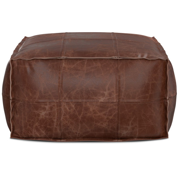 HomeRoots 26" Brown Leather Pouf Ottoman - Stylish Versatile Seating & Footrest for Modern Living Spaces 638575