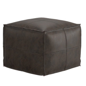 HomeRoots 18" Brown Leather Pouf Ottoman – Versatile Footrest & Extra Seat for Stylish Modern Interiors 638576