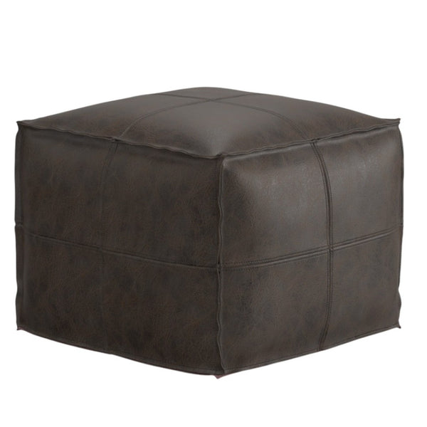HomeRoots 18" Brown Leather Pouf Ottoman – Versatile Footrest & Extra Seat for Stylish Modern Interiors 638576