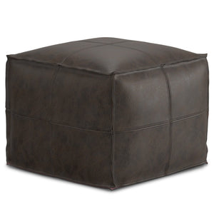 HomeRoots 18" Brown Leather Pouf Ottoman – Versatile Footrest & Extra Seat for Stylish Modern Interiors 638576