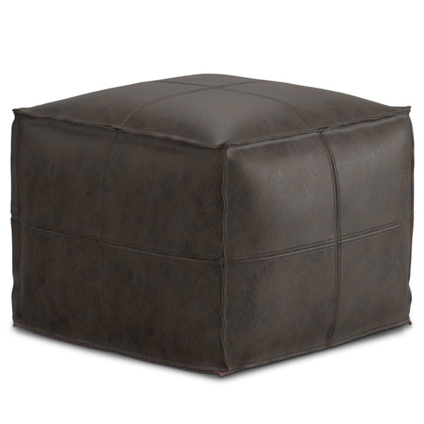 HomeRoots 18" Brown Leather Pouf Ottoman – Versatile Footrest & Extra Seat for Stylish Modern Interiors 638576