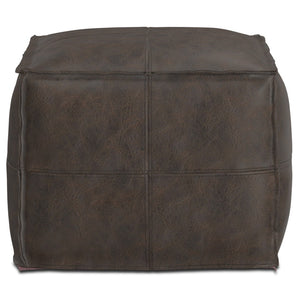 HomeRoots 18" Brown Leather Pouf Ottoman – Versatile Footrest & Extra Seat for Stylish Modern Interiors 638576