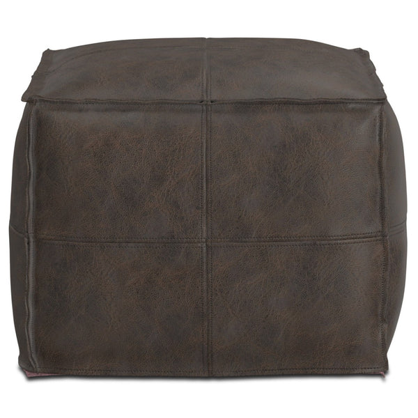 HomeRoots 18" Brown Leather Pouf Ottoman – Versatile Footrest & Extra Seat for Stylish Modern Interiors 638576