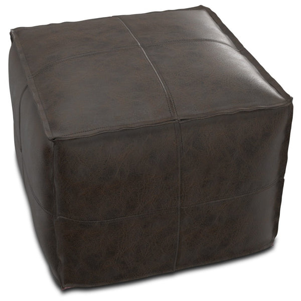 HomeRoots 18" Brown Leather Pouf Ottoman – Versatile Footrest & Extra Seat for Stylish Modern Interiors 638576