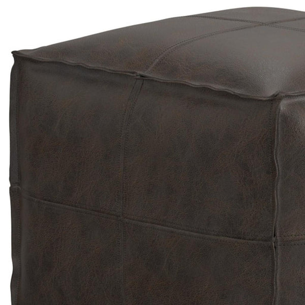 HomeRoots 18" Brown Leather Pouf Ottoman – Versatile Footrest & Extra Seat for Stylish Modern Interiors 638576