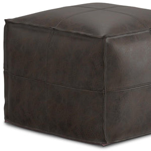 HomeRoots 18" Brown Leather Pouf Ottoman – Versatile Footrest & Extra Seat for Stylish Modern Interiors 638576