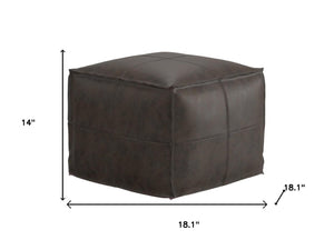 HomeRoots 18" Brown Leather Pouf Ottoman – Versatile Footrest & Extra Seat for Stylish Modern Interiors 638576