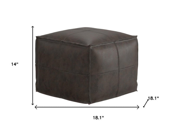 HomeRoots 18" Brown Leather Pouf Ottoman – Versatile Footrest & Extra Seat for Stylish Modern Interiors 638576