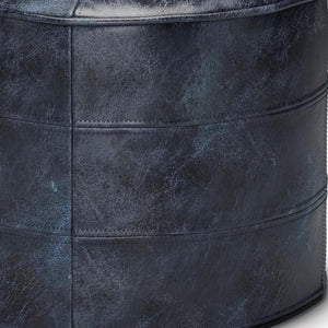 HomeRoots 18" Blue Leather Round Pouf Ottoman - Chic Modern Seating, Stylish Footrest & Versatile Home Accent 638577