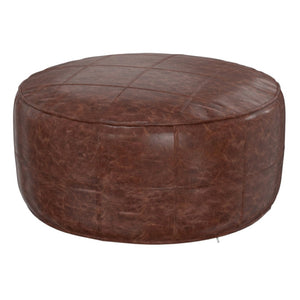 HomeRoots 34" Brown Leather Round Pouf Ottoman - Versatile Footrest, Extra Seating & Stylish Accent for Any Room 638578