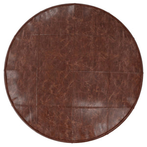 HomeRoots 34" Brown Leather Round Pouf Ottoman - Versatile Footrest, Extra Seating & Stylish Accent for Any Room 638578