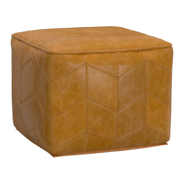 HomeRoots 18" Brown Leather Pouf Ottoman - Versatile Accent Piece for Modern Living, Bedroom, or Nursery Decor 638579