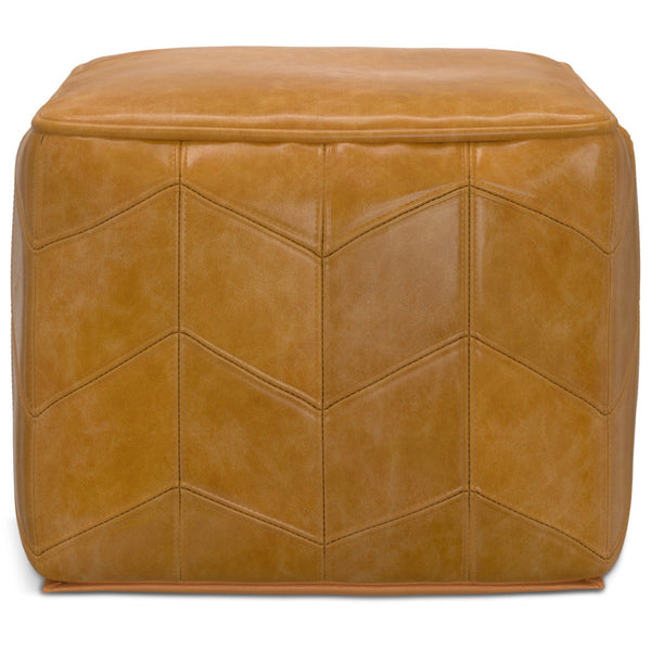 HomeRoots 18" Brown Leather Pouf Ottoman - Versatile Accent Piece for Modern Living, Bedroom, or Nursery Decor 638579