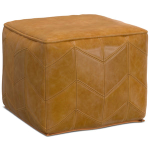 HomeRoots 18" Brown Leather Pouf Ottoman - Versatile Accent Piece for Modern Living, Bedroom, or Nursery Decor 638579
