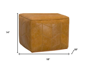 HomeRoots 18" Brown Leather Pouf Ottoman - Versatile Accent Piece for Modern Living, Bedroom, or Nursery Decor 638579