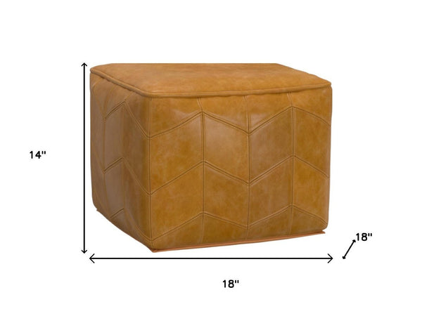 HomeRoots 18" Brown Leather Pouf Ottoman - Versatile Accent Piece for Modern Living, Bedroom, or Nursery Decor 638579