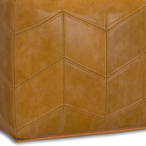 HomeRoots 18" Brown Leather Pouf Ottoman - Versatile Accent Piece for Modern Living, Bedroom, or Nursery Decor 638579