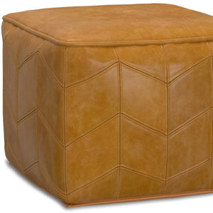 HomeRoots 18" Brown Leather Pouf Ottoman - Versatile Accent Piece for Modern Living, Bedroom, or Nursery Decor 638579