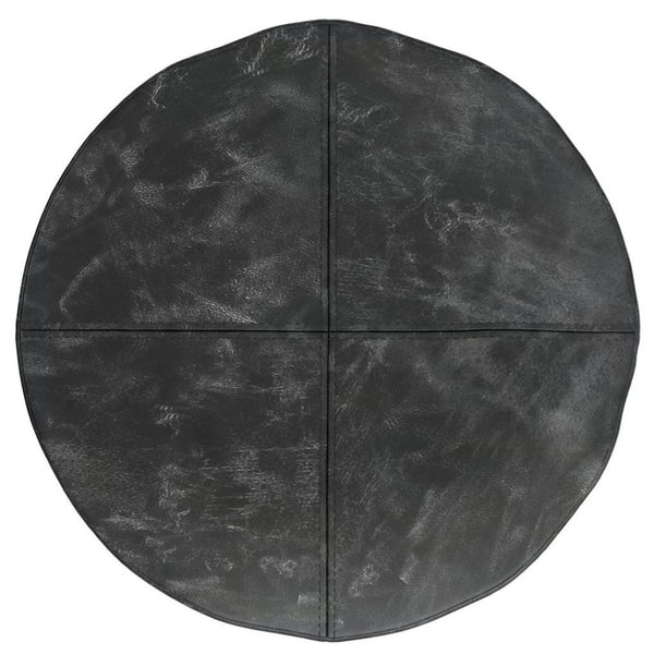 HomeRoots 18" Black Leather Round Pouf Ottoman - Chic Versatile Accent for Living Rooms, Bedrooms & More! 638580