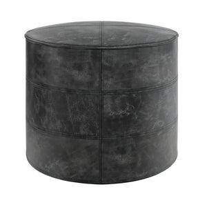 HomeRoots 18" Black Leather Round Pouf Ottoman - Chic Versatile Accent for Living Rooms, Bedrooms & More! 638580