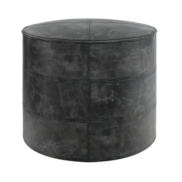 HomeRoots 18" Black Leather Round Pouf Ottoman - Chic Versatile Accent for Living Rooms, Bedrooms & More! 638580