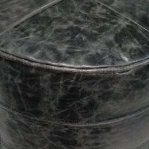 HomeRoots 18" Black Leather Round Pouf Ottoman - Chic Versatile Accent for Living Rooms, Bedrooms & More! 638580