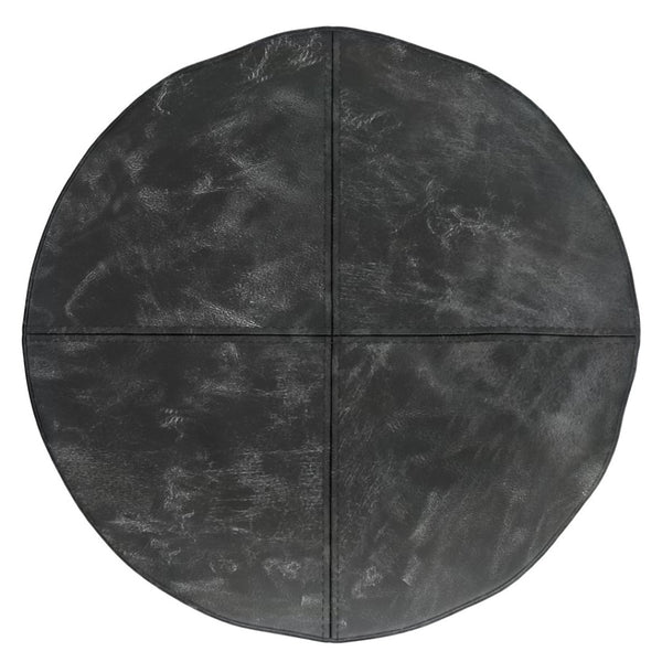 HomeRoots 18" Black Leather Round Pouf Ottoman - Chic Versatile Accent for Living Rooms, Bedrooms & More! 638580